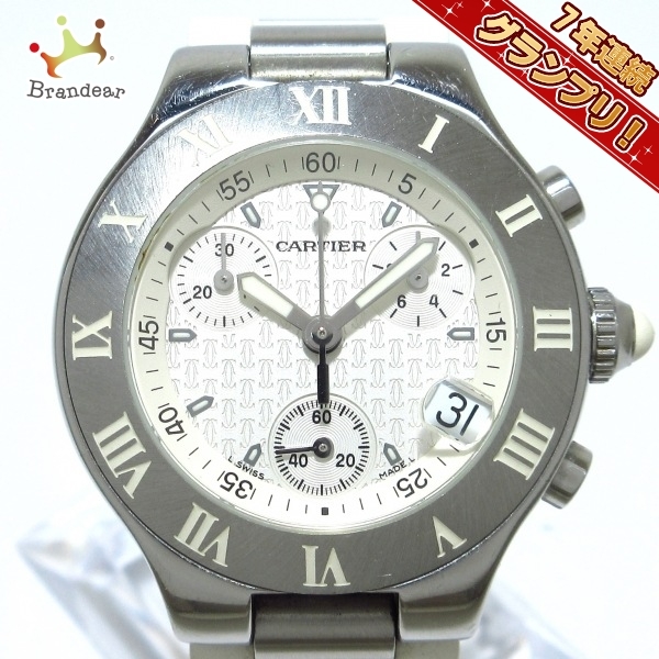 人気商品 Cartier(カルティエ) 腕時計 マスト21クロノスカフSM W10197U2 レディース クロノグラフ 白 マストヴァンテアン