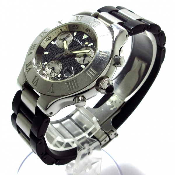 Cartier(カルティエ) 腕時計 マスト21 クロノスカフLM W10125U2 メンズ SS/ラバーベルト/クロノグラフ 黒_画像2