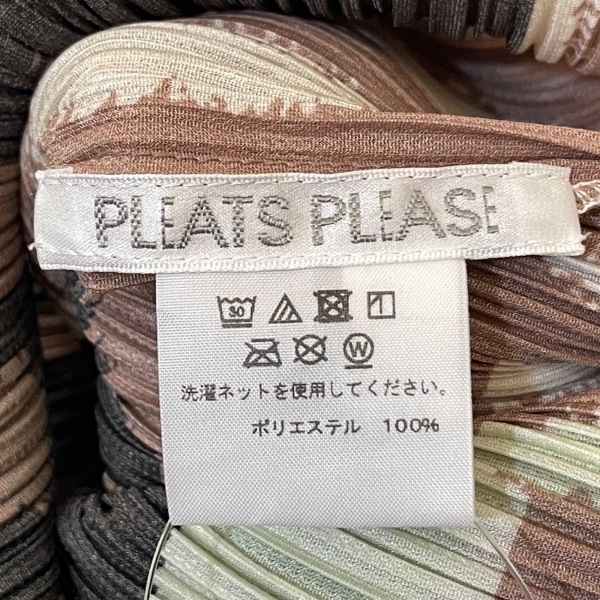 プリーツプリーズ PLEATS PLEASE 半袖Tシャツ サイズ3 L - ベージュ×ダークグレー×アイボリー レディース クルーネック/プリーツ 美品_画像3