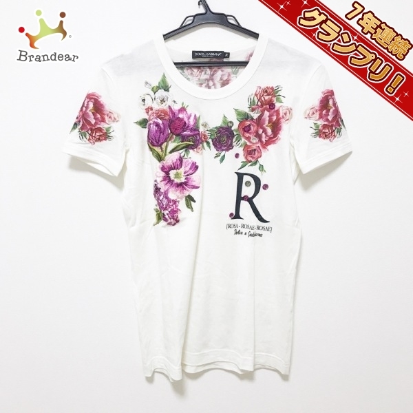 ドルチェアンドガッバーナ DOLCE&GABBANA 半袖Tシャツ サイズ36 S - 白×レッド×マルチ レディース クルーネック/花柄/刺繍/ビジュー_画像1