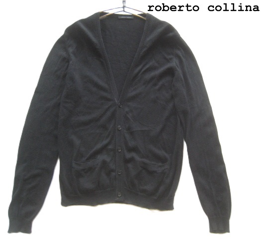 美品イタリア製!!ロベルトコリーナ roberto collina*コットンニットカーディガン 48 実寸M 黒 ブラック