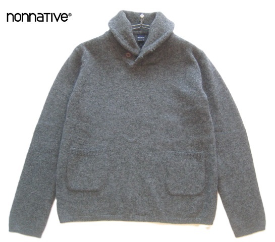  beautiful goods made in Japan!! Nonnative NONNATIVE* with pocket shawl neck wool knitted sweater 1 absolute size S gray 