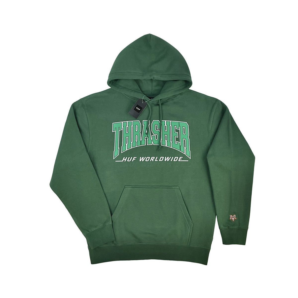 新品 HUF ハフ THRASHER スラッシャー コラボ サンフランシスコ ジャイアンツ ベースボール ロゴ カレッジ スケーター パーカー グリーンXL_画像6