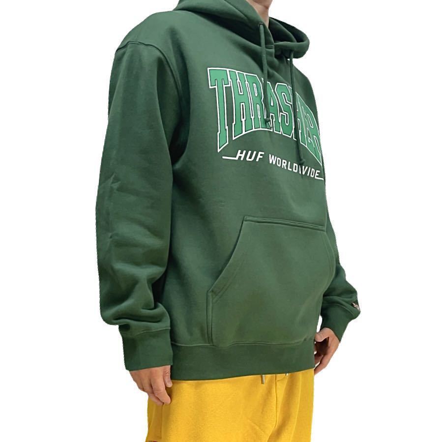 新品 HUF ハフ THRASHER スラッシャー コラボ サンフランシスコ ジャイアンツ ベースボール ロゴ カレッジ スケーター パーカー グリーンXL_画像3