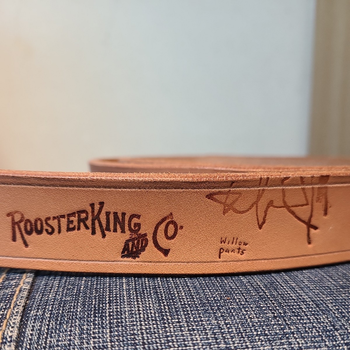 Willow Pants × ROOSTERKING&Co. BYE BYE Leather Belt size FREE 《ウィローパンツ × ルースターキング》 レザー ベルト NATURAL _画像5