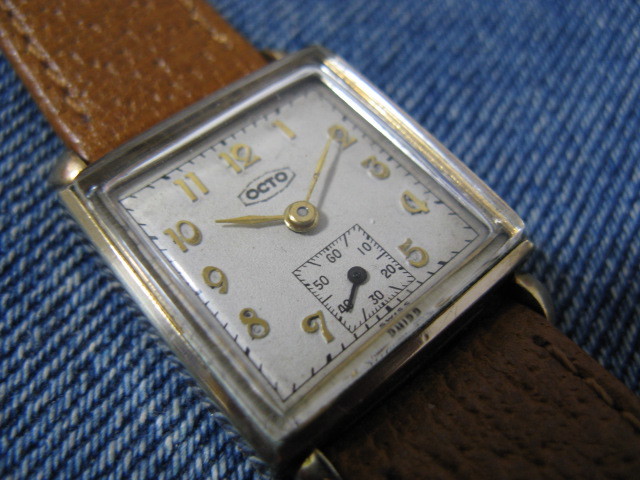 1940年代 OCTO オクト 長方形 スイス製アンティーク手巻腕時計 稼働美品 注油済み _画像3