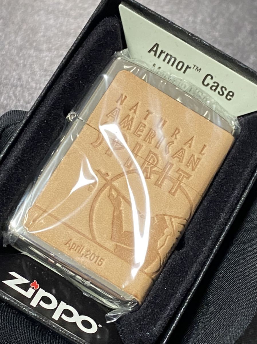 zippo アメリカンスピリット アーマー 3連続 本革巻き 限定品 特殊加工 希少モデル 2014年製 シリアルナンバー NO.336 ケース 保証書付き_画像1