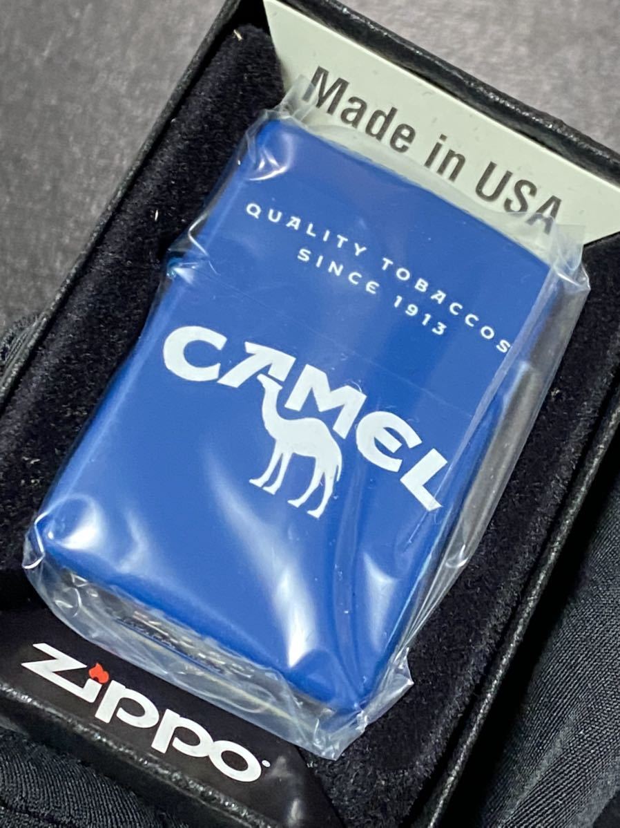 zippo キャメル 両面加工 限定品 ブルー 希少モデル 2020年製 ☆ CAMEL QUALITY TOBACCOS ケース 保証書付き
