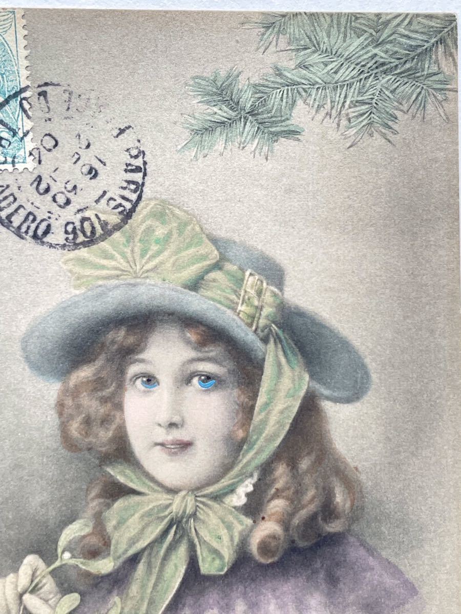  античный открытка открытка с видом [ шляпа ..... девушка *yadoligi.momi. дерево ] we n хобби vi enowa-z прозрачный k производства Рождество 0349E