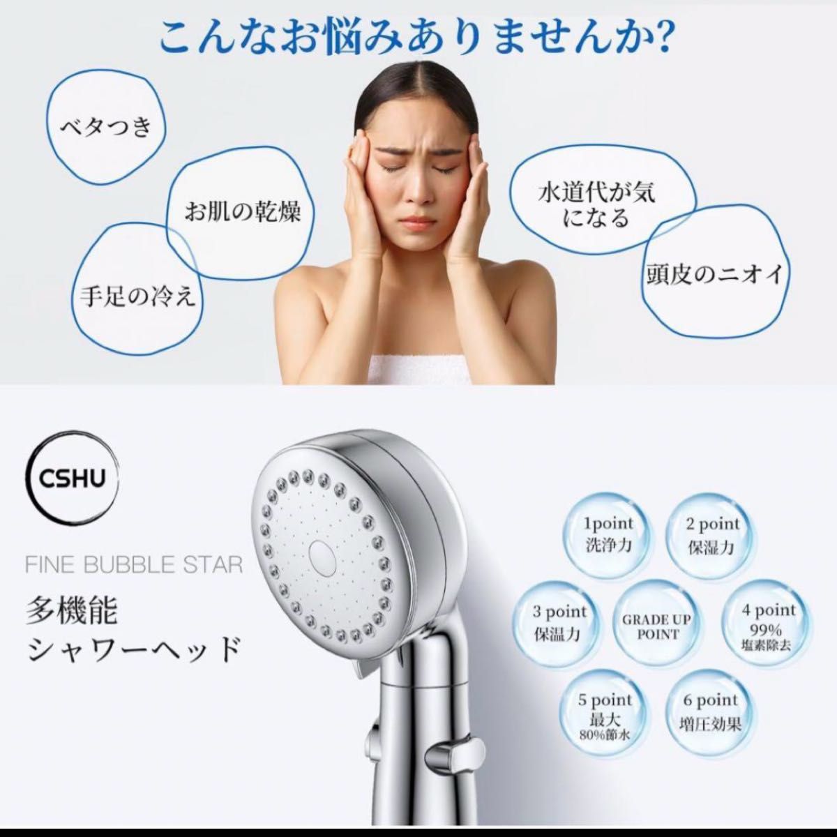 【シャワーヘッド 】節水 高水圧 マイクロナノバブル 塩素除去 頭皮ケア