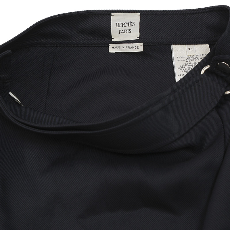 エルメス ラップスカート レーヨン/シルク ブラック シルバー金具　34サイズ ブランドピース_画像5