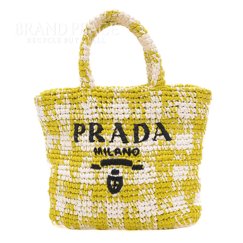 【PRADA】セール 1BG314 ラフィア かごバッグ イエロー Yahoo!オークション - プラダ ラフィア トートバッグ かごバッグ