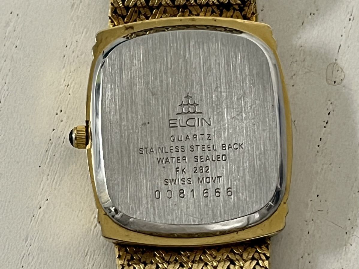 11h 電池交換済み ELGIN エルジン 腕時計 スクエア クォーツ ゴールド FK 282_画像5