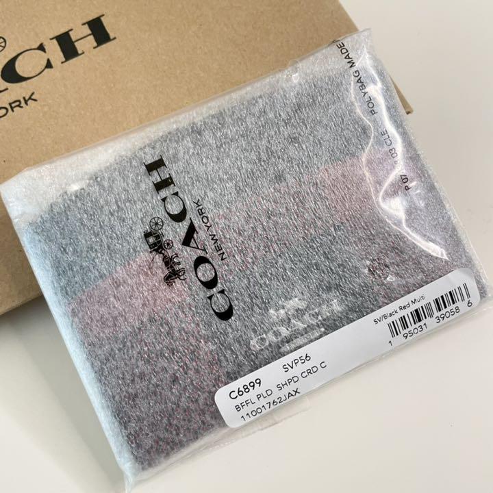 COACH コーチ　小銭入れ財布　カードケース チェック柄　ブラック　レッド_画像5