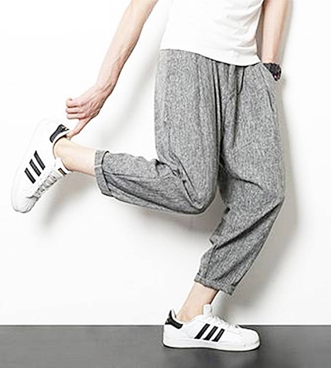 [ new goods ] XL gray men's monkey L jogger pants 9 minute height trousers bottoms slacks Thai wide Easy cotton 100% #95