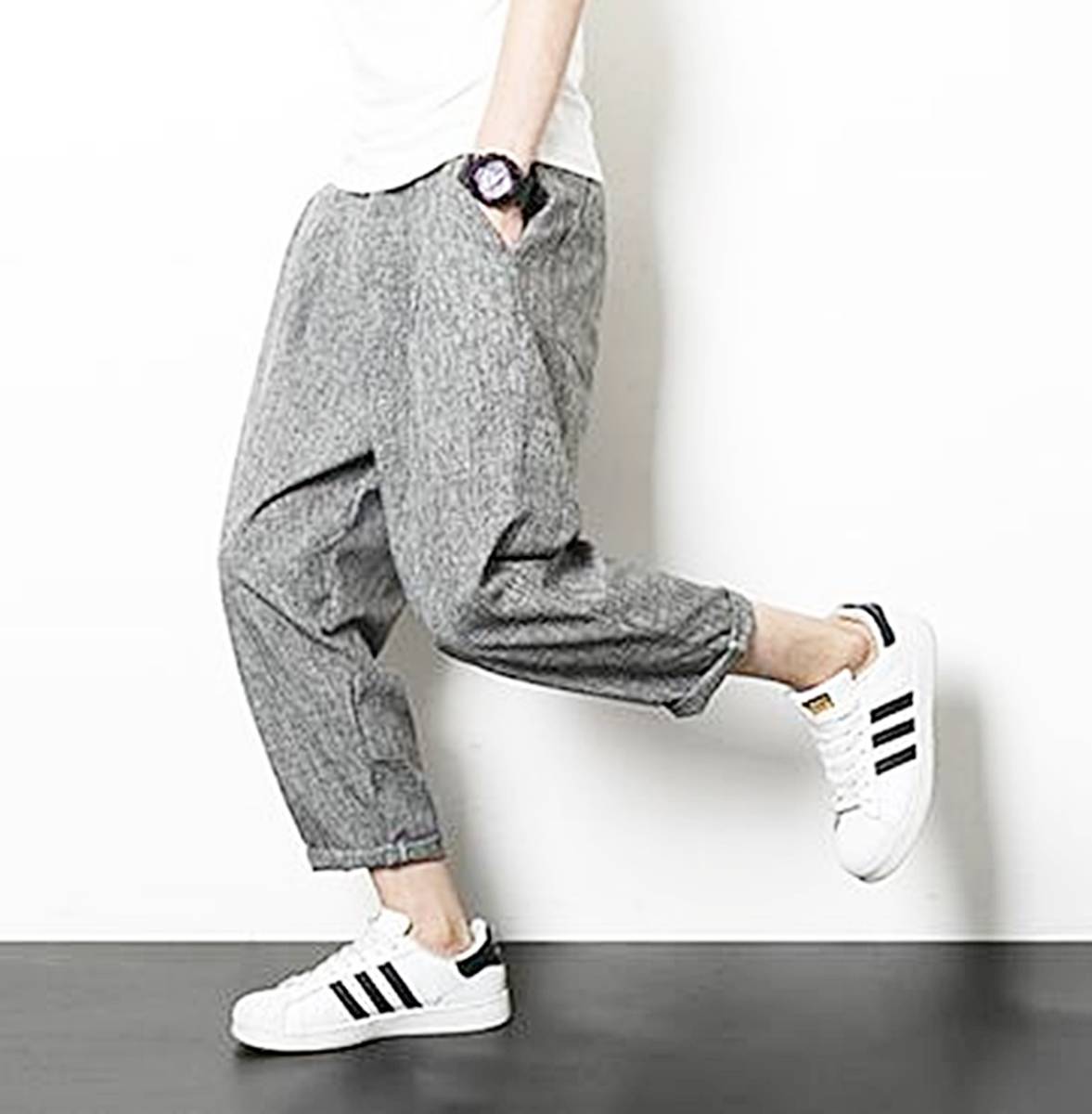 [ new goods ] XL gray men's monkey L jogger pants 9 minute height trousers bottoms slacks Thai wide Easy cotton 100% #95