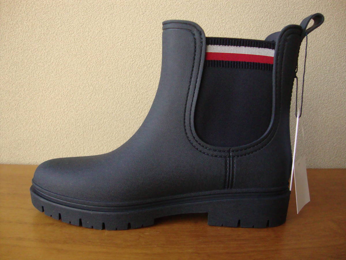  new goods TOMMY HILFIGER Tommy Hilfiger ankle rain boots boots EUR39 XL 24.5-25cm navy blue navy large size lady's 