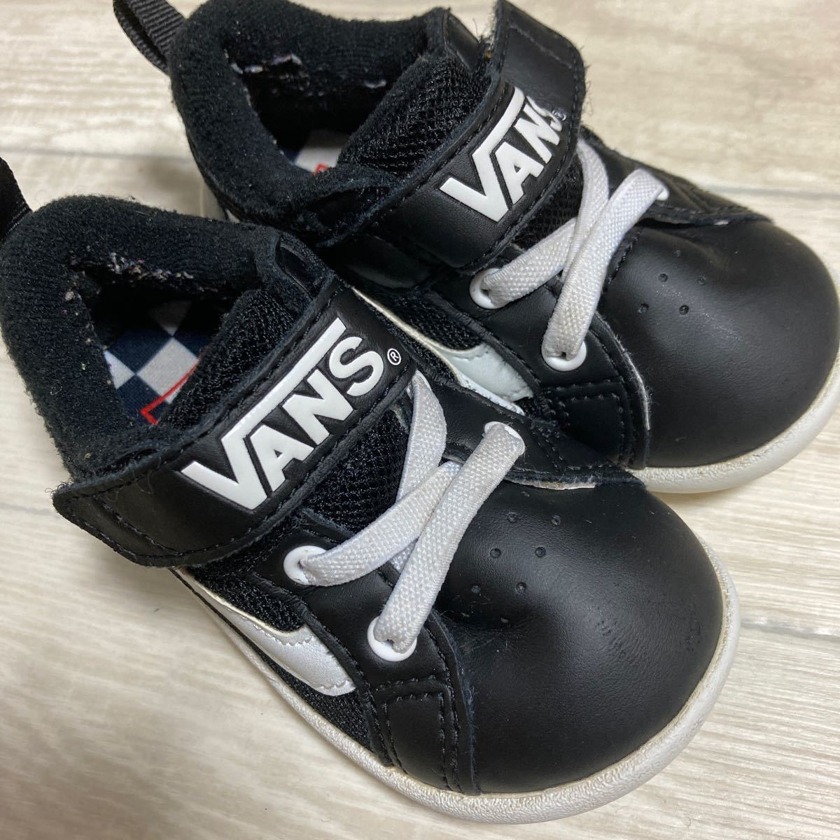 VANS Vans shoes shoes girl man touch fasteners black white baby child sneakers checker pattern Kids child baby shoes 13.5