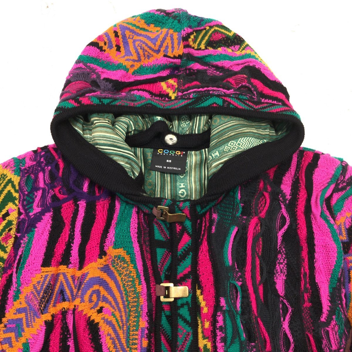 ◆90～00's COOGI クージー 3Dニット ジャケット SS(実寸:M相当) マルチカラー セーター パーカー 古着 ストリート オーストラリア製_画像4