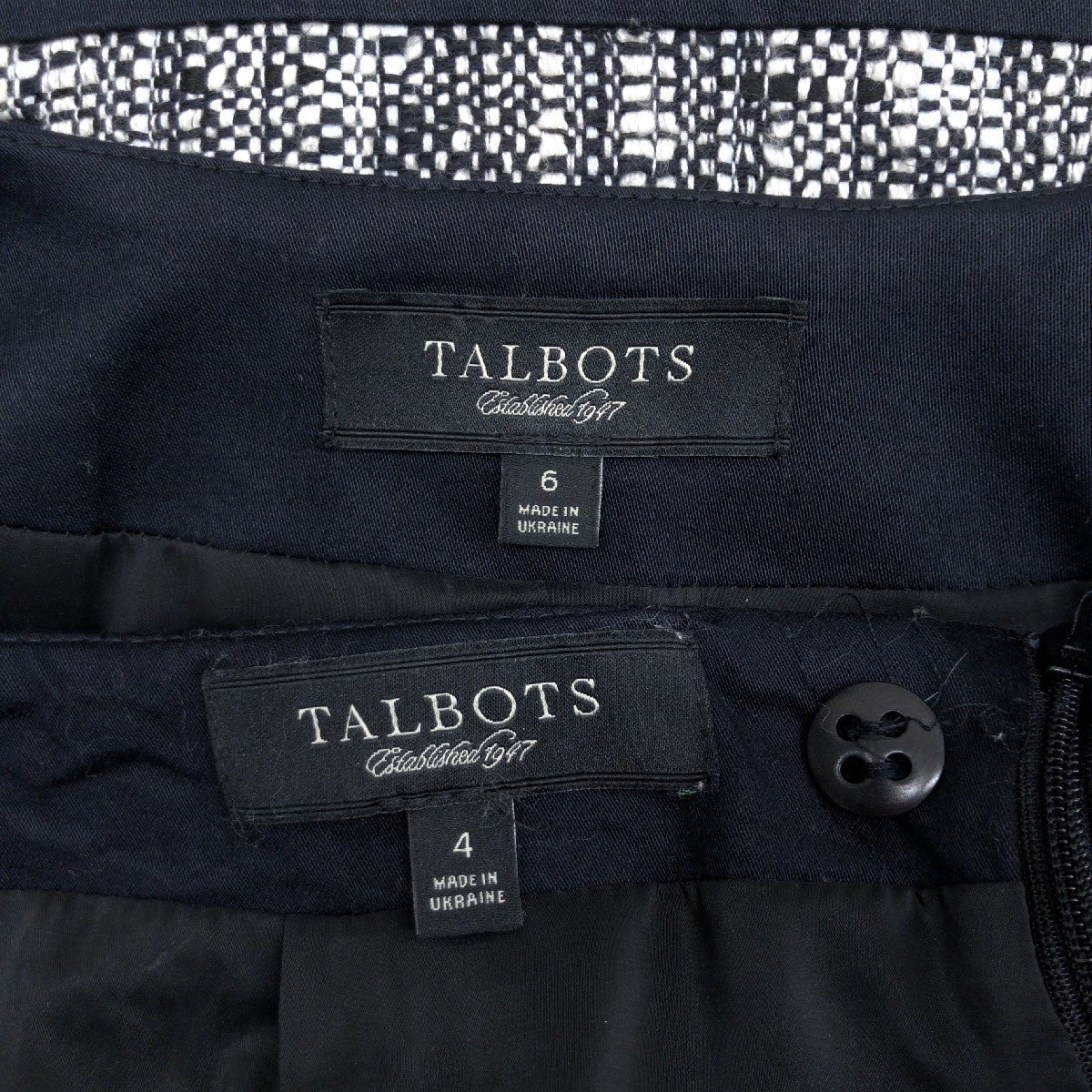 ●TALBOTS タルボット ツイード スカート スーツ 上下セットアップ 6(L相当)/4(M相当) グレー系 ノーカラー ジャケット 国内正規品 女性用_画像3