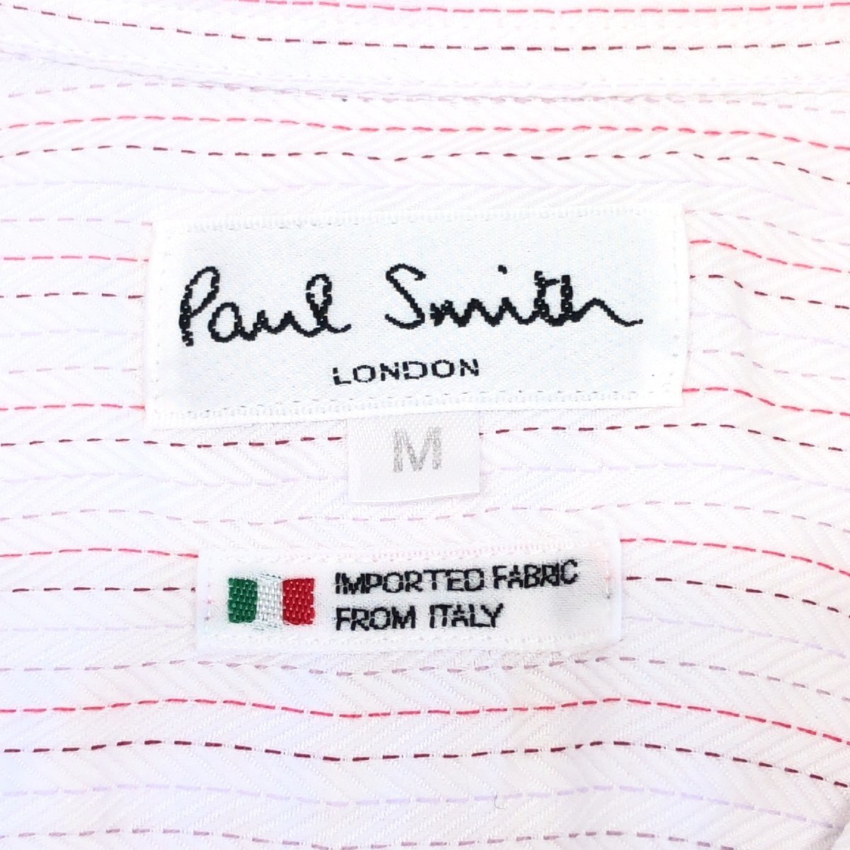 Paul Smith LONDON ポールスミス ホリゾンタルカラー ストライプ シャツ M 白 ホワイト 長袖 日本製 国内正規品 メンズ 紳士_画像3