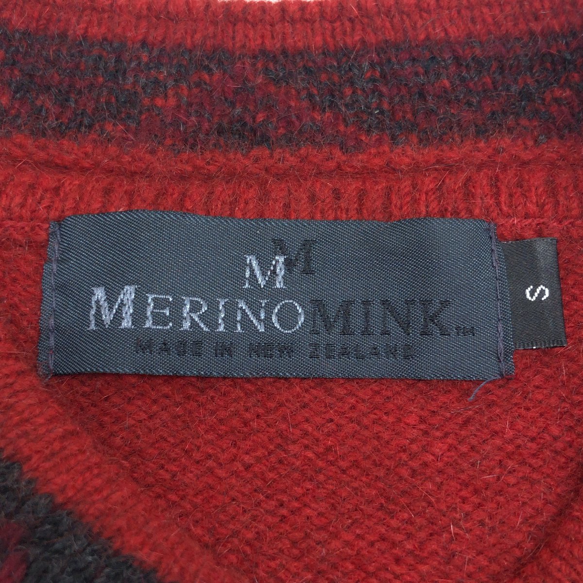 ●NZ製 MERINOMINK メリノミンク クルーネック メリノウール ニット セーター S 赤 レッド ニュージーランド製 メンズ 紳士_画像3