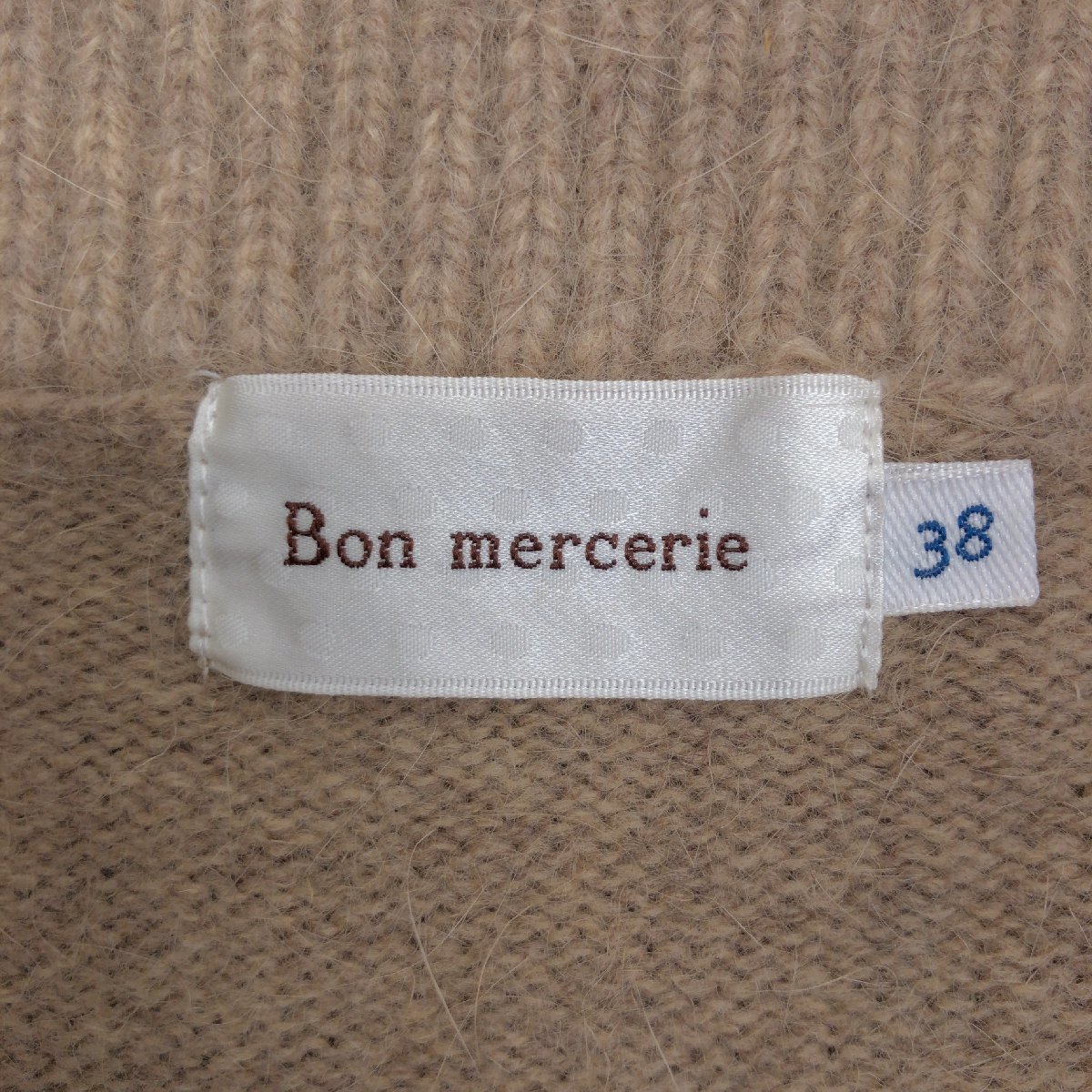 ● Bon merceie ボンメルスリー アンゴラブレンド ボリュームカラー ウール ニット チュニック ワンピース 38(M) ライトブラウン セーター_画像3