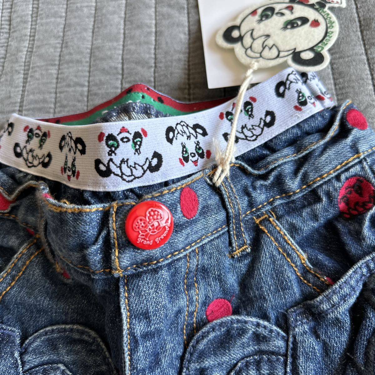  новый товар g ковер la немедленно полная распродажа Panda обезьяна L Denim брюки 110 обычная цена 7980 иен голубой мужчина девочка Kids ребенок одежда джинсы . лицо нет pli точка 