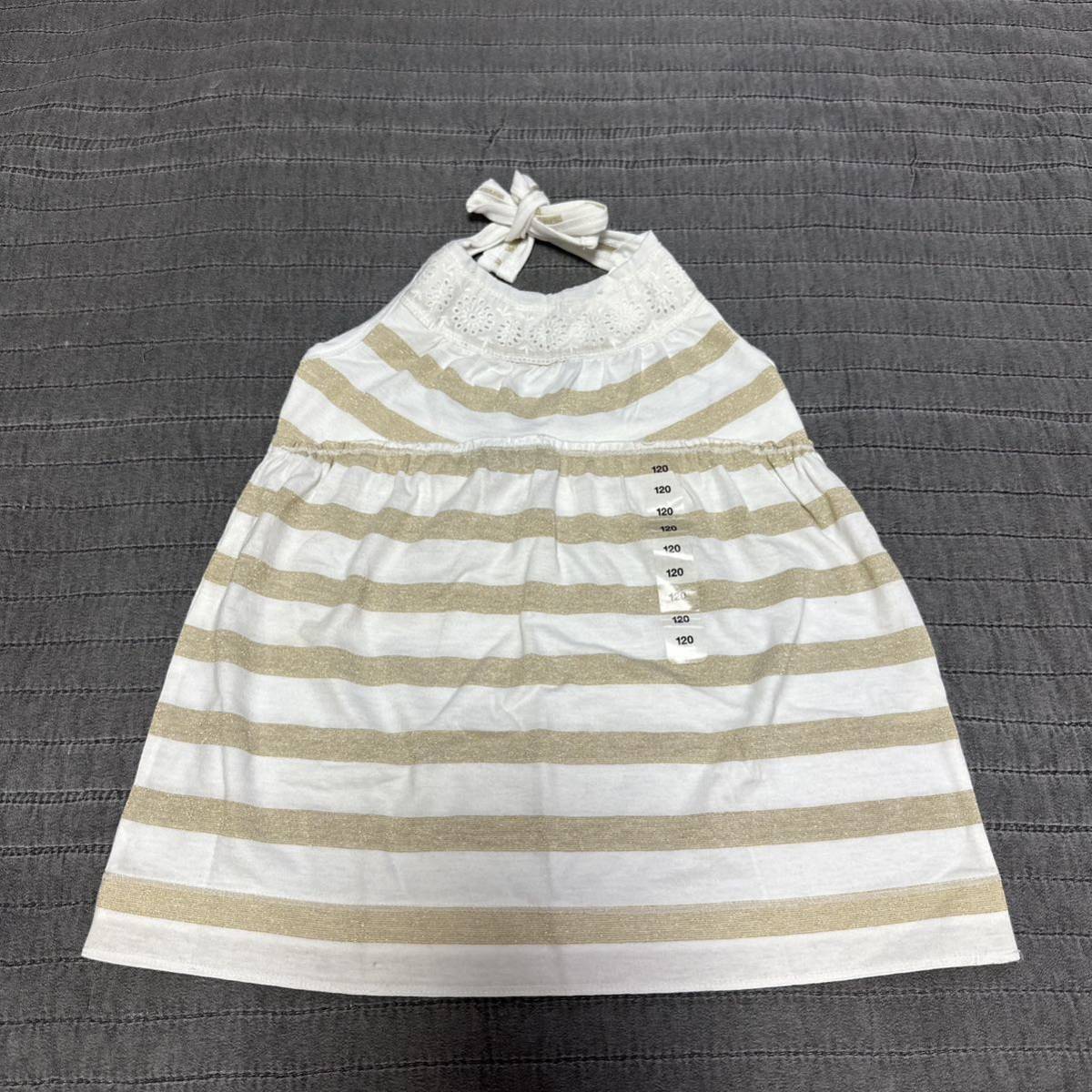 新品GAP kids ゴールドラメボーダーホルダーネックトップス2800円120 ノースリーブ チュニック 女の子　子供服　キッズ　ZARA_画像1