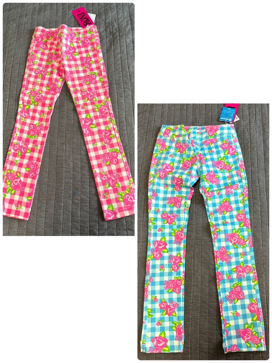 新品RONIロニィ バラ柄ギンガムチェックレギンスパンツ110ピンク 定価7980円 色違いサイズ違い有り 女の子 キッズ 子供服