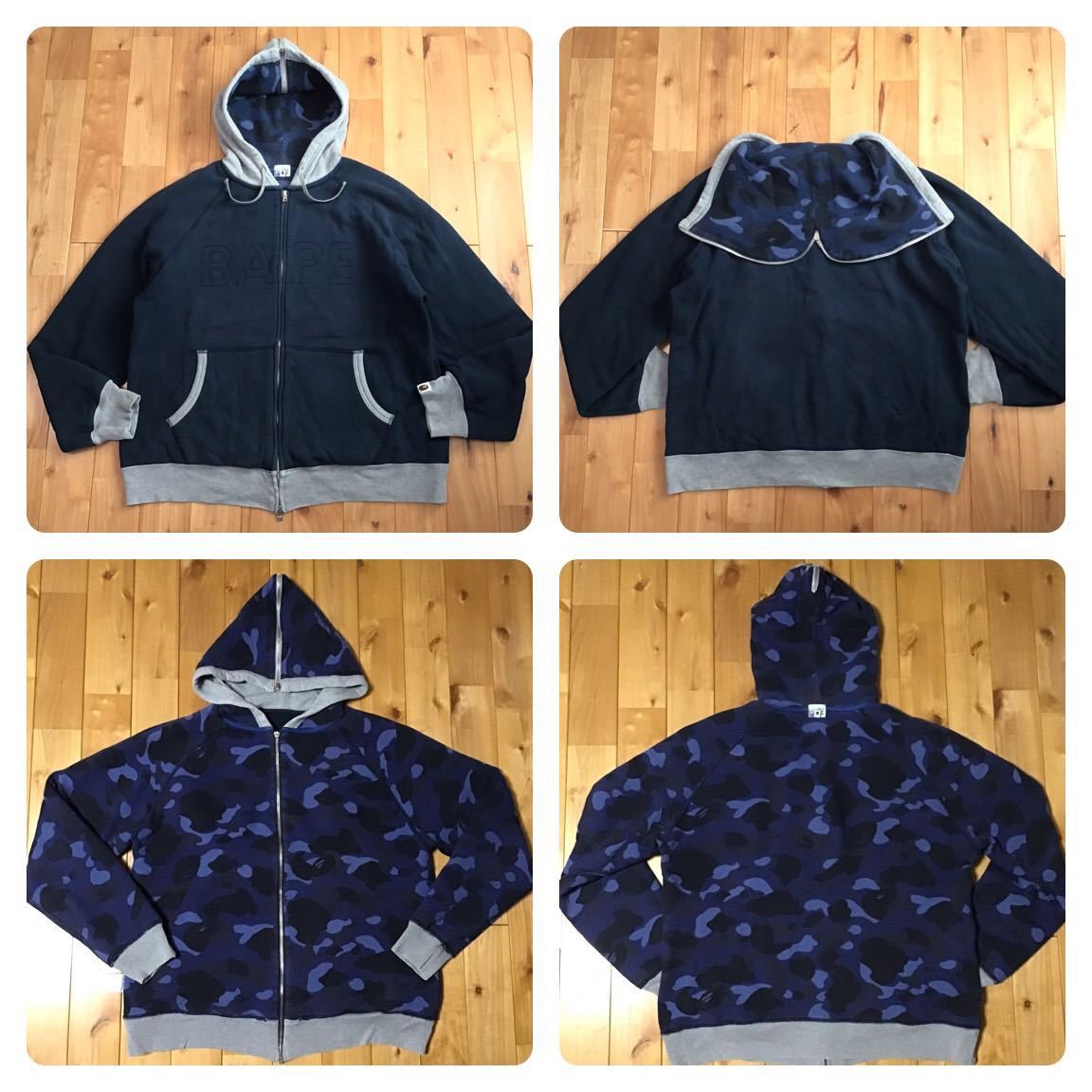 BAPE logo ジップ パーカー Lサイズ a bathing ape zip hoodie エイプ ベイプ アベイシングエイプ Blue camo 迷彩 NIGO w39_画像1