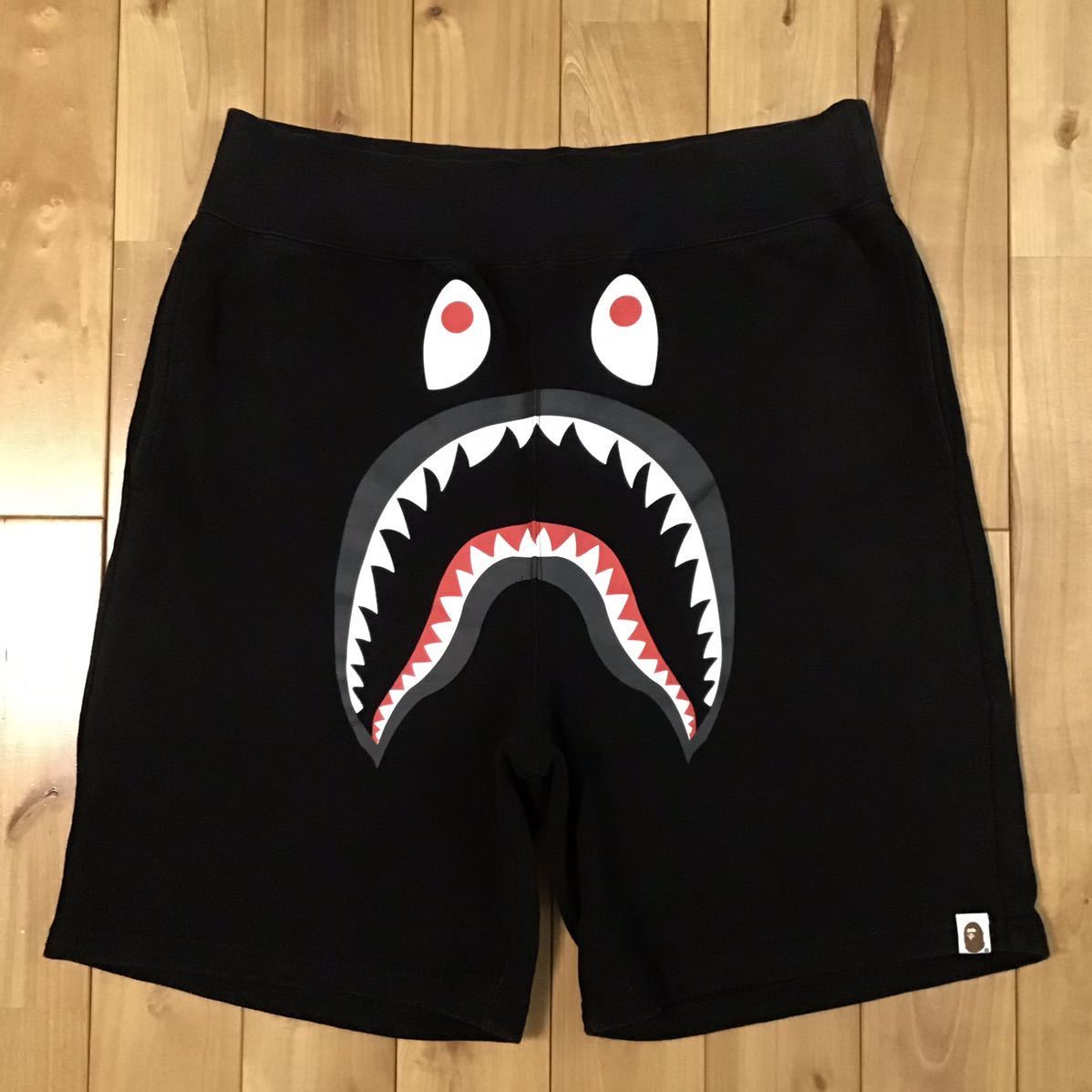 BAPE シャーク スウェット ハーフパンツ Lサイズ ブラック a bathing ape shark sweat shorts エイプ ベイプ アベイシングエイプ w9075