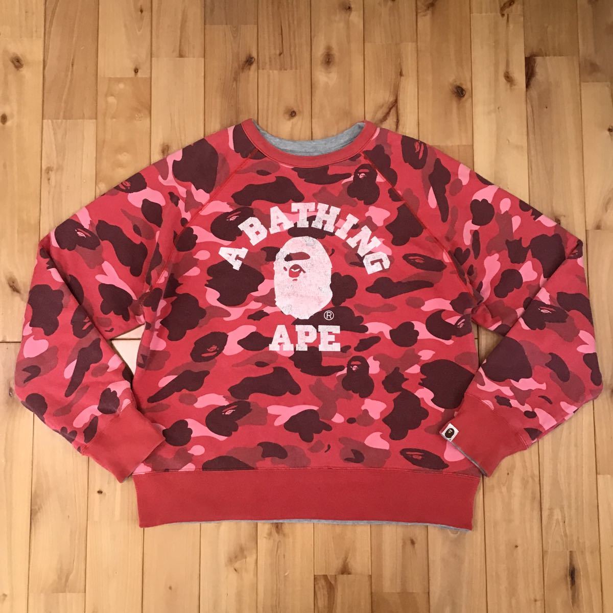 ★リバーシブル★ pharrell camo 長袖 スウェット a bathing ape bape エイプ ベイプ red neon カレッジロゴ reversible college logo 2512_画像2