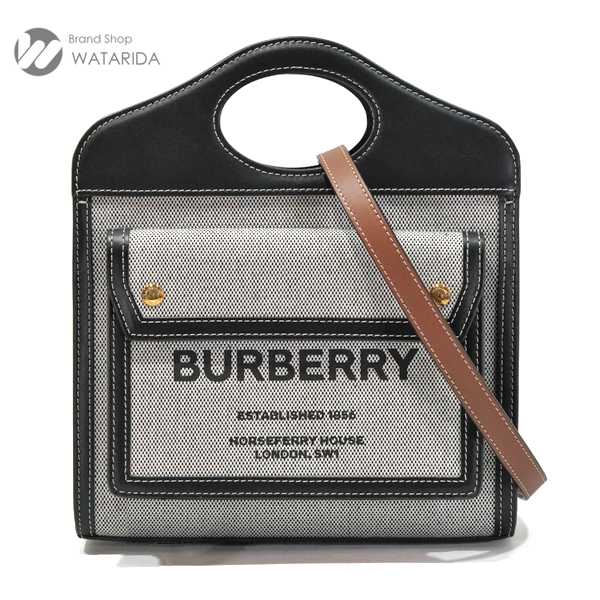  Burberry BURBERRY сумка Mini карман сумка плечо 8039363 парусина кожа серый черный Brown 2WAY сумка для хранения есть 