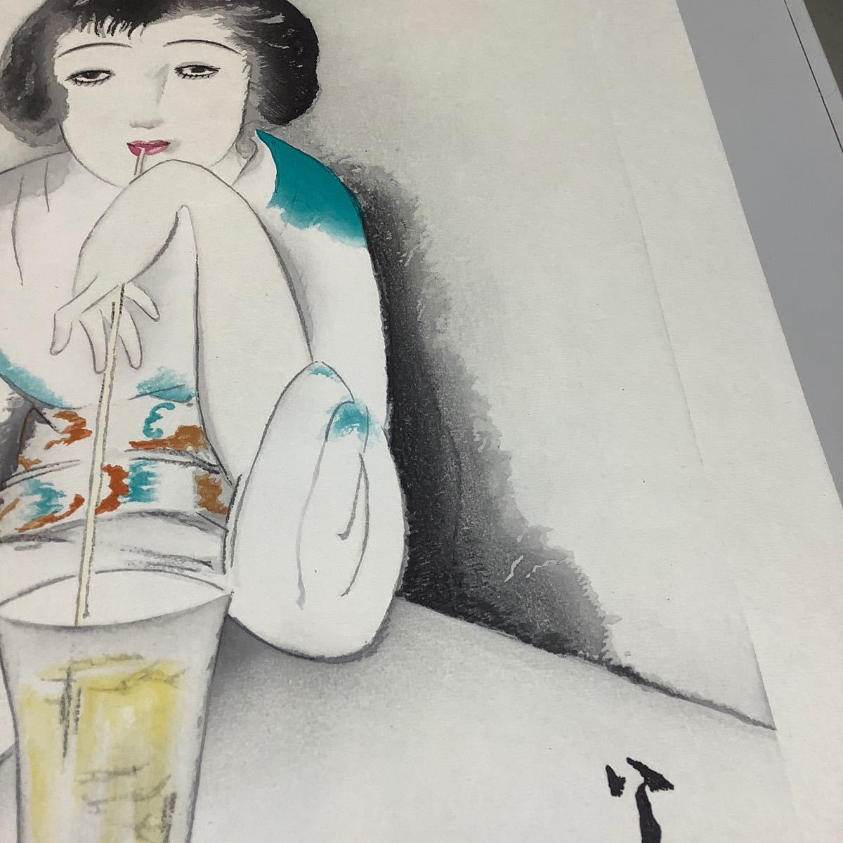 ⑧ 竹久夢二 大正の女 木版画 限定 61/100 彫摺 松永安生 黒猫屋版 現状品 _画像5