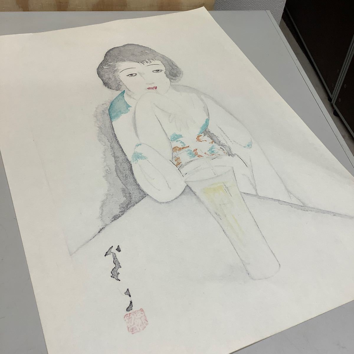 ⑧ 竹久夢二 大正の女 木版画 限定 61/100 彫摺 松永安生 黒猫屋版 現状品 _画像8