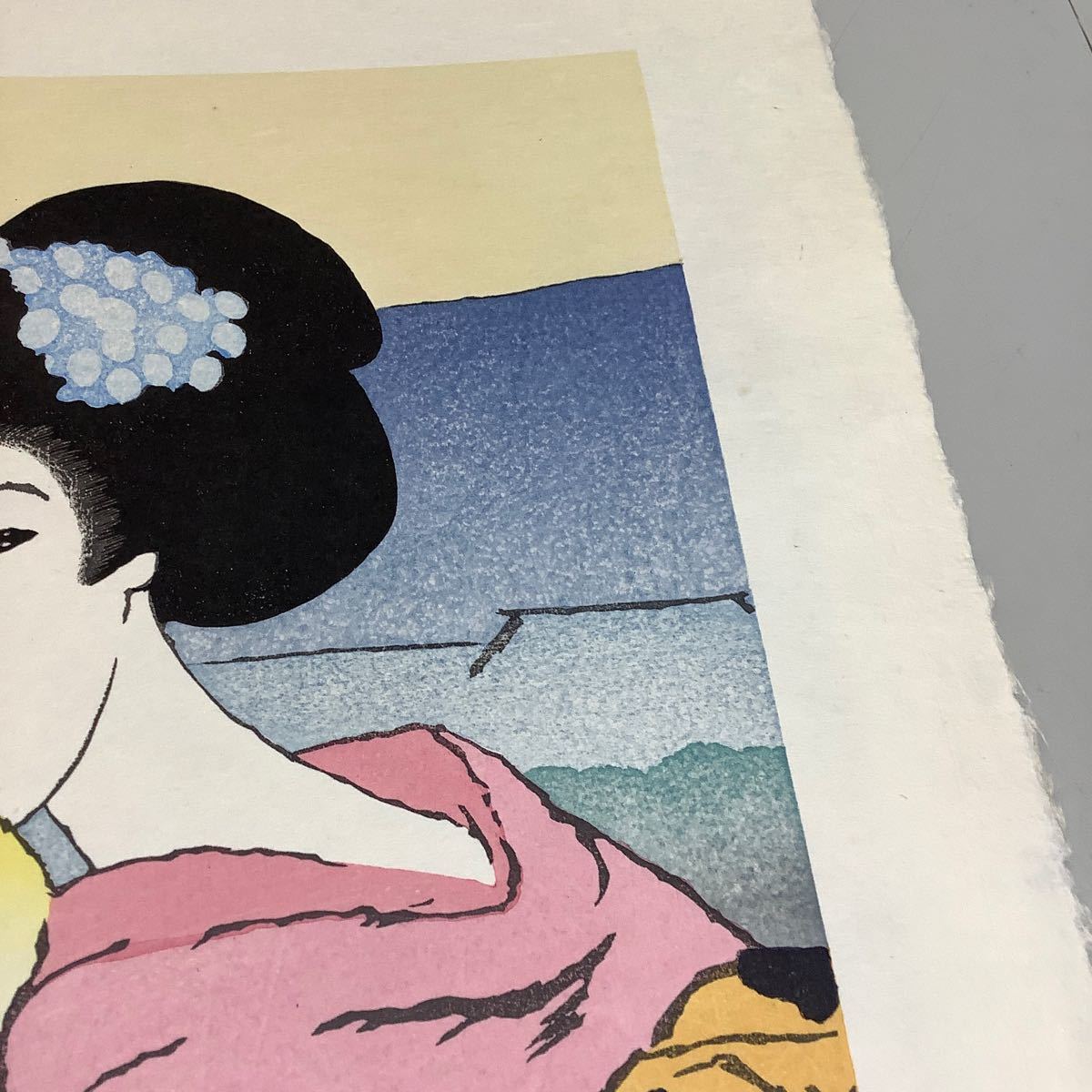 (19) 夢二名作版画十題の内 鴨川小唄 40/200 彫摺 松永安生 港屋版 木版画 現状品_画像5