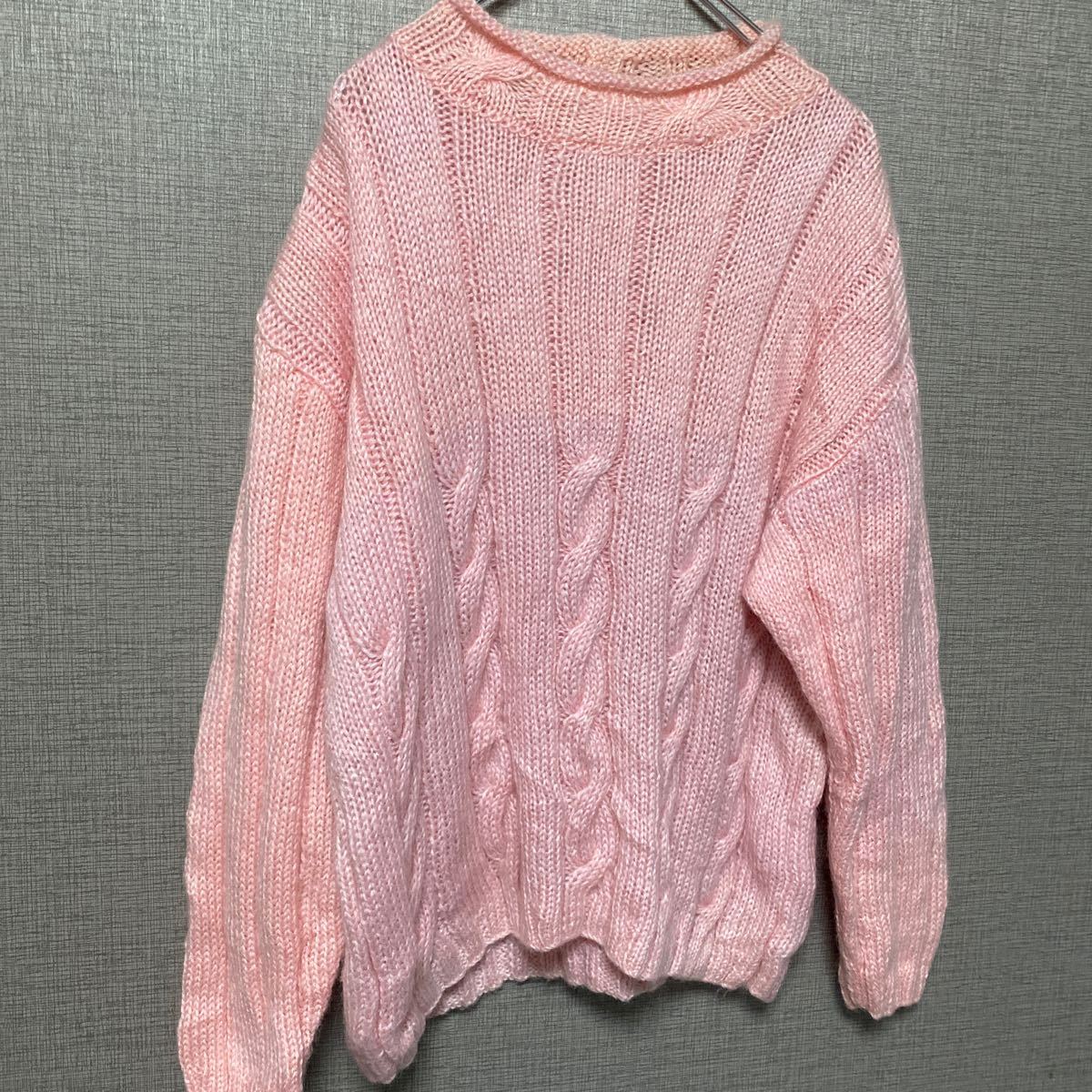 90sモヘア mohair ウール ニット セーター ハンドニット ビンテージ ヴィンテージ ロールネック ケーブルニット USA アメリカ 古着 ユーロ_画像1