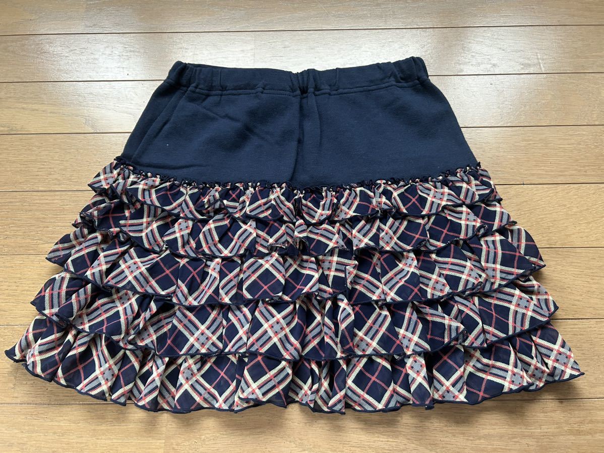  cleaning settled 160cm Mezzo Piano frill check pattern skirt navy 