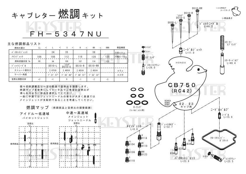 ■ FH-5347NU/S CB750　RC42　1992-2008　キャブレター リペアキット　キースター　燃調キット　２_画像4