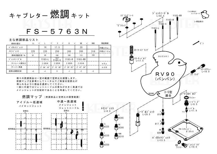 ■ FS-5763N　バンバン90　RV90 　3-5型　VM17SC　キャブレター リペアキット キースター　燃調キット_画像3