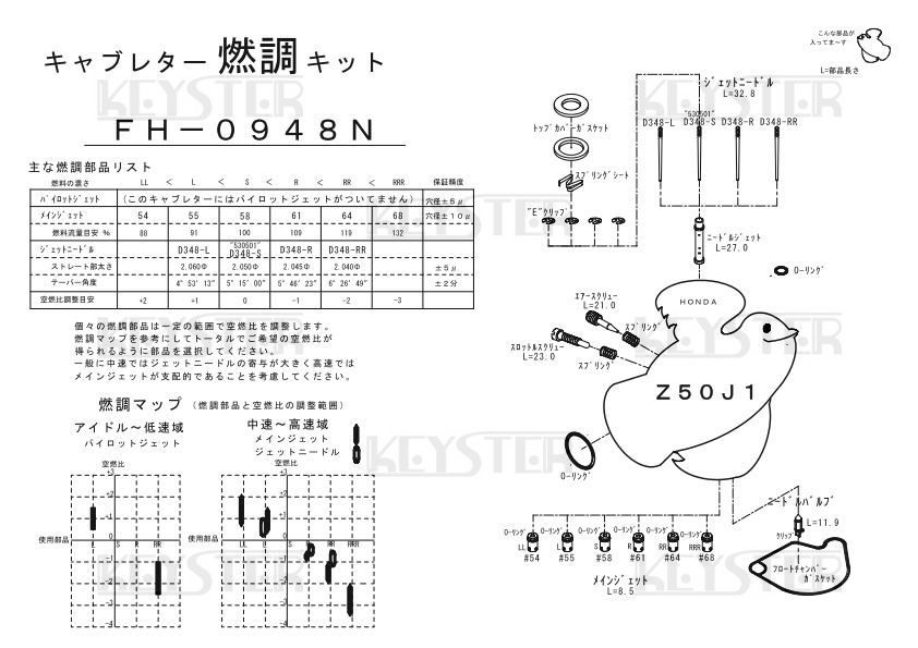 ■ FH-0948N　 Z50J1 モンキー キャブレター リペアキット キースター　燃調キット_画像3