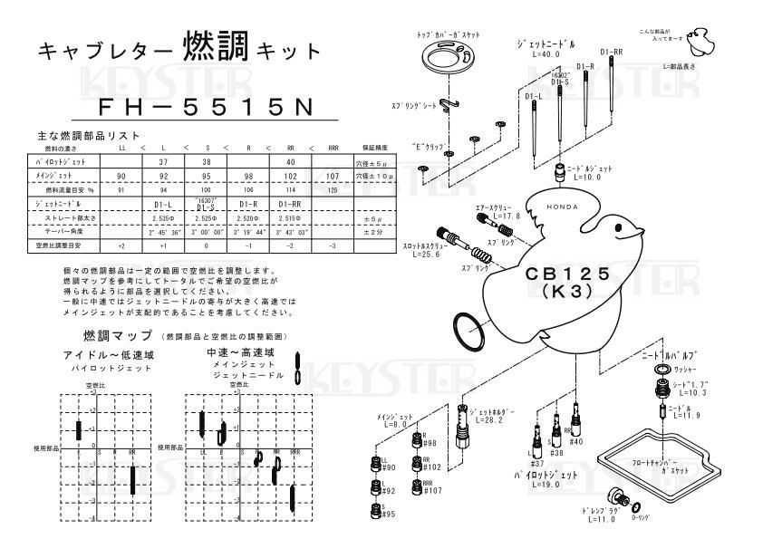 ■ FH-5515N CB125 K3　キャブレター リペアキット　キースター　燃調キット　３_画像3