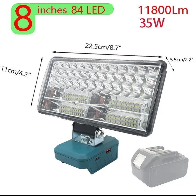 送料無料８インチ LED作業灯 マキタ 14.4~18v互換 投光器 ライト 懐中電灯