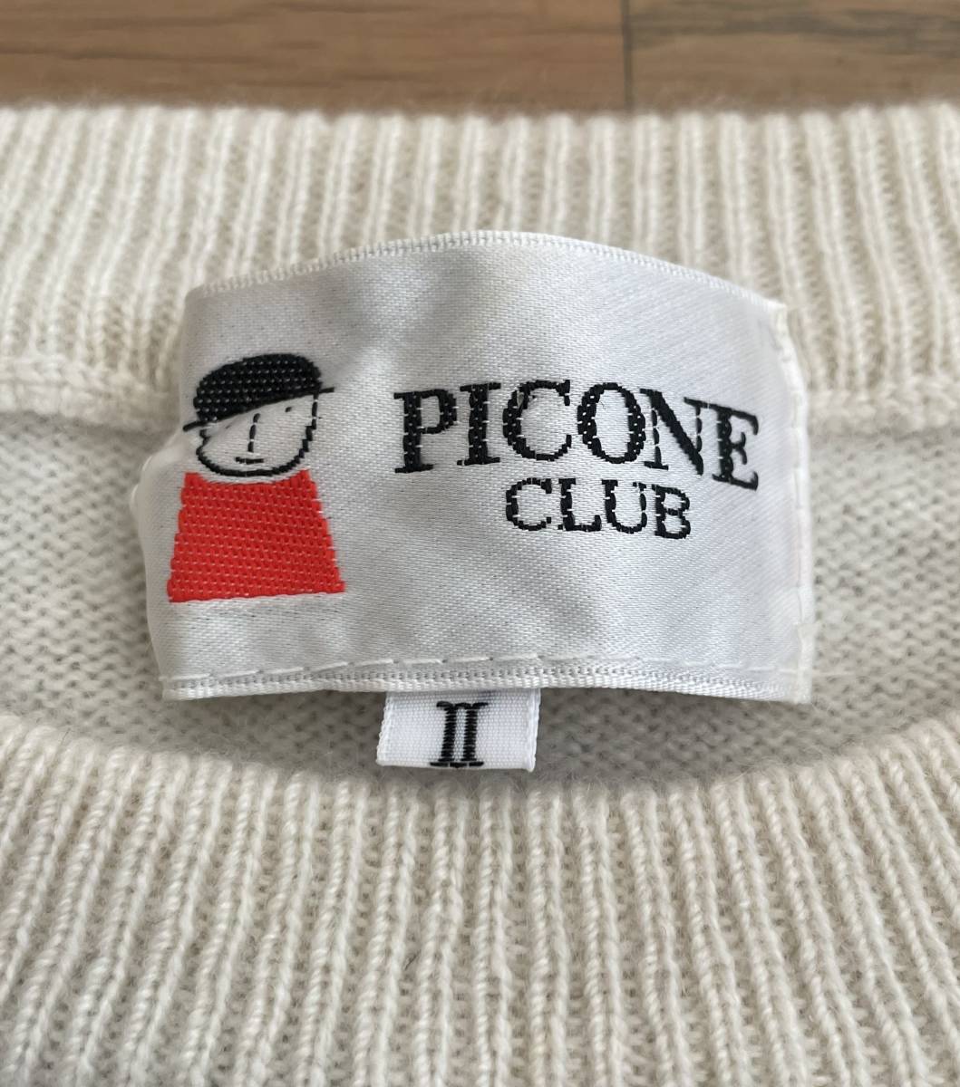 上質 PICONE CLUB ピッコーネクラブ カシミヤ100％ ニット セーター メンズ Ⅱ ホワイト×ブラック 白×黒 ゴルフ _画像3