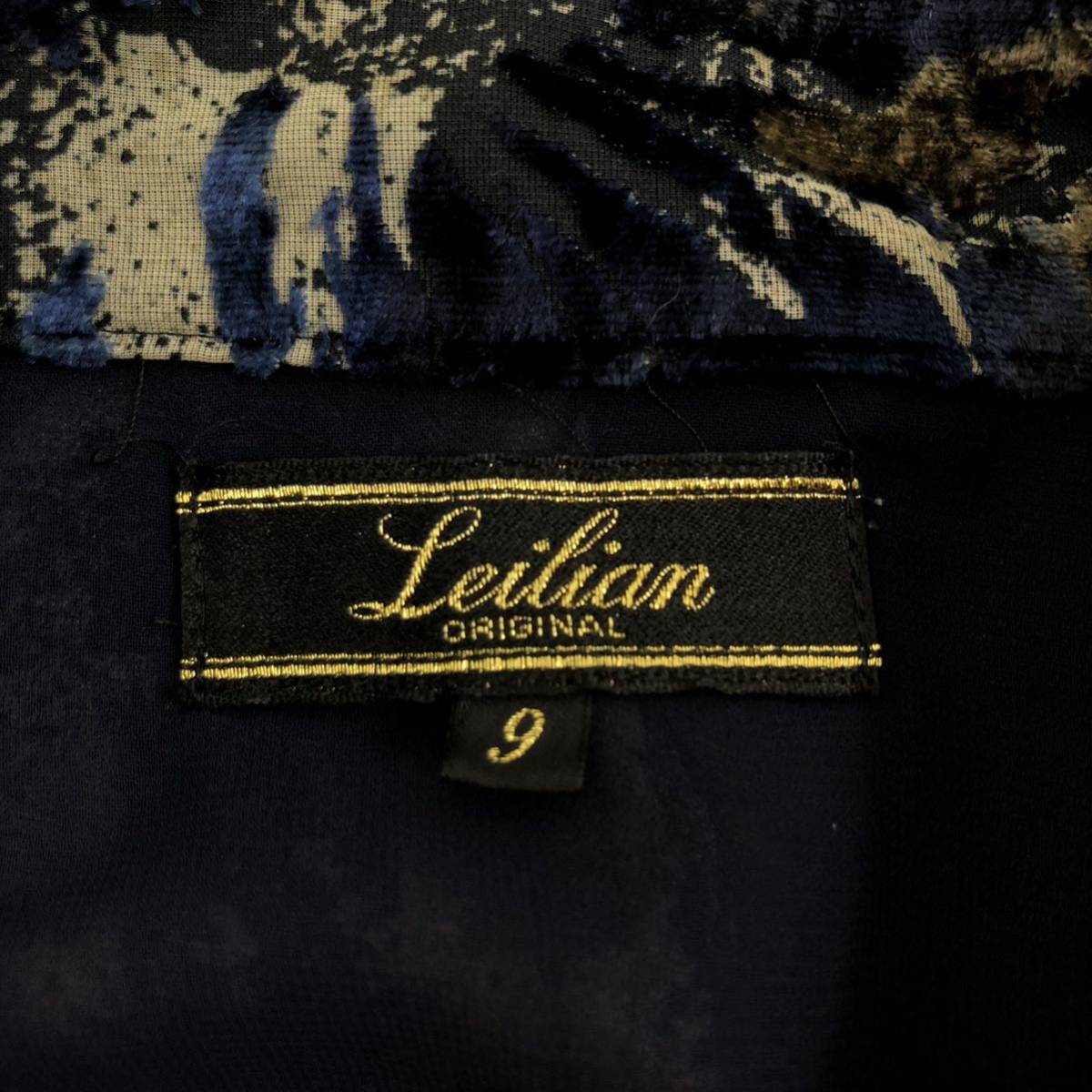 B334 日本製 Leilian レリアン シャツジャケット アウター 上着 羽織り 長袖 薄手 マオカラー ネイビー系 総柄 レディース 9_画像9
