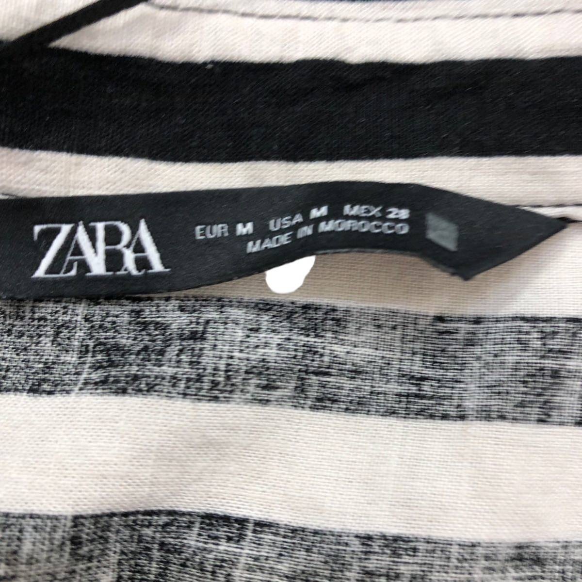 S154 ZARA ザラ シャツ ブラウス トップス プルオーバー 長袖 リネン混 麻混 レディース ストライプ_画像6