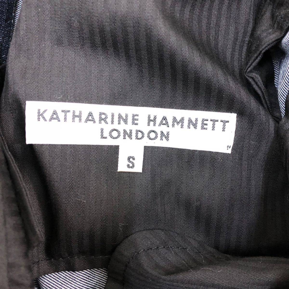 NS091 KATHARINE HAMNETT キャサリンハムネット パンツ スラックス テーパードパンツ ボトムス 綿混 コットン レディース S ネイビー 紺_画像5