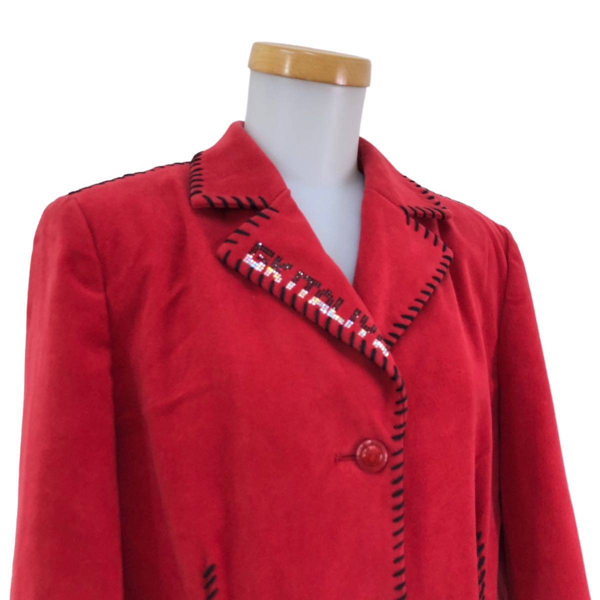 NB176 日本製 伊太利屋 イタリヤ テーラードジャケット デザイン ジャケット アウター 上着 羽織り 長袖 レッド 赤 レディース 9_画像3