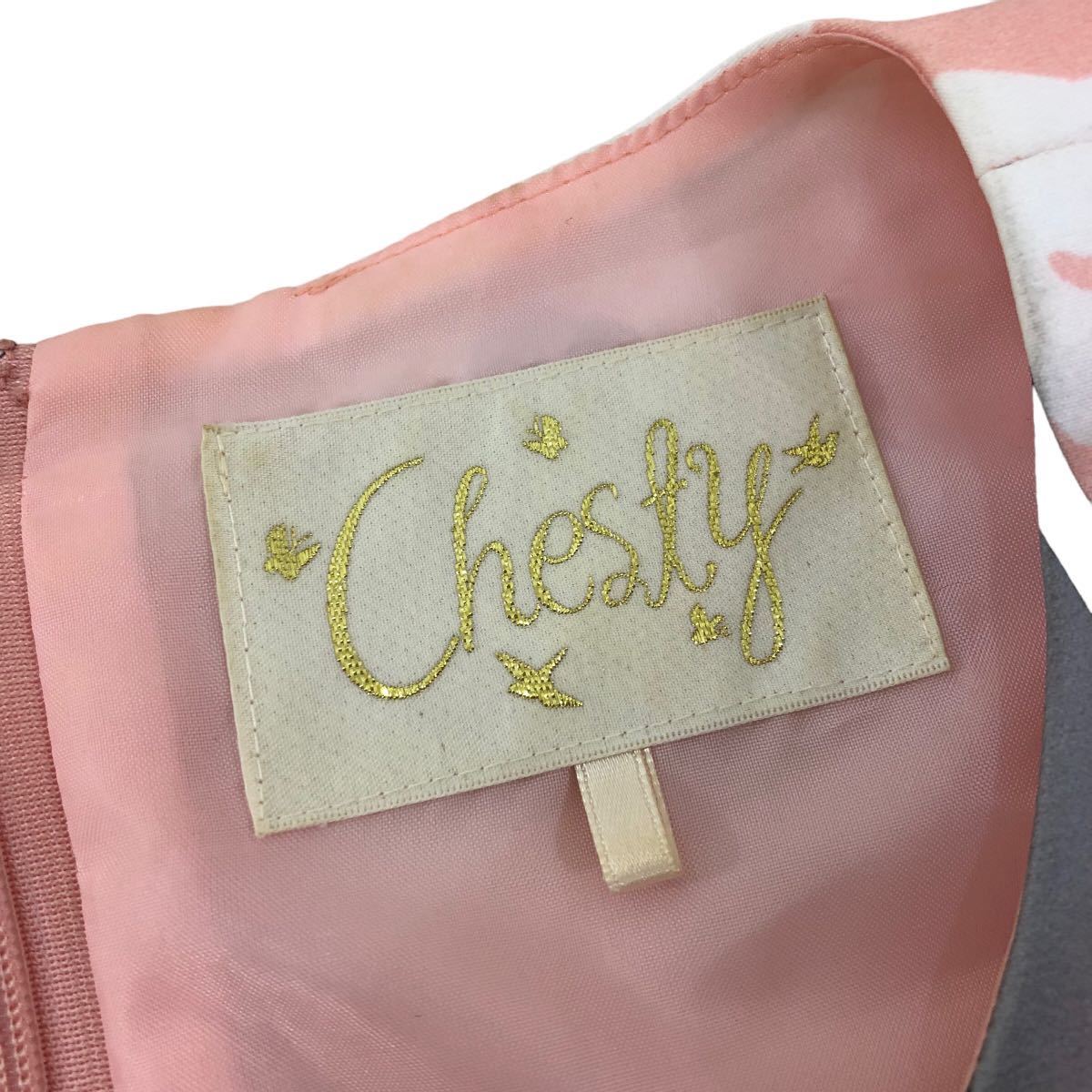 Nm146 Chesty チェスティ 花柄 フラワープリント 七分袖 ローウエスト 切り替え ワンピース ワンピ ピンク レディース 1 日本製_画像8